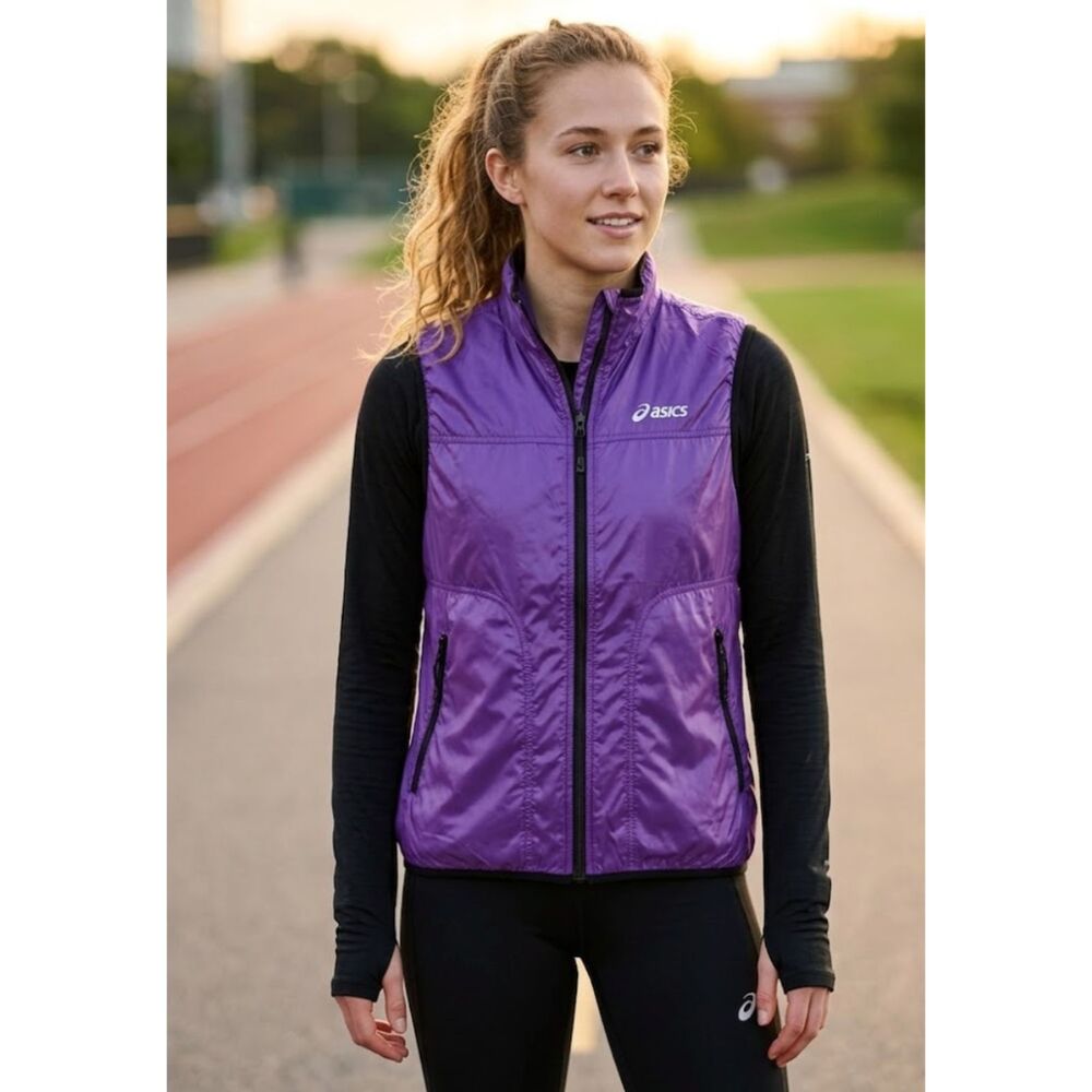 Asics PolarTec Reversible Fleece Puffer Vest Jacket Purple Women's Size Medium